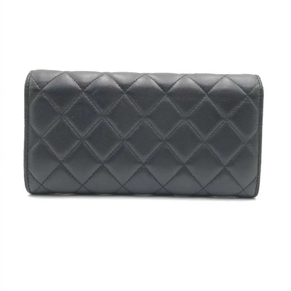 Chanel  Lambskin Quilted Long Flap Wallet Black with Silver Hardware - Picture 2 of 12